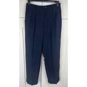 Lauren Ralph Lauren Vintage 100% Wool Navy Trousers 14P Pleated Lined Pants